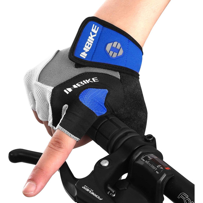 Велосипедні рукавички Inbike напівпальцеві гелеві дихаючі антиковзні амортизуючі для гірського велосипеда чоловічі жіночі літні для велоспорту MTB блакитні L