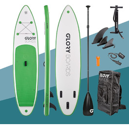 Надувна SUP-дошка Glory Boards Cross 11'0'' зелена, до 180 кг, комплект з карбоновим веслом, насосом, рюкзаком, опція каяк та віндсерфінг