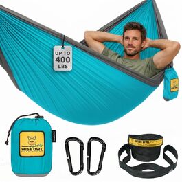 Гамак Wise Owl Outfitters для кемпінгу, поодиночний, синьо-сірий, нейлон, портативний