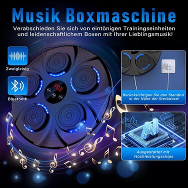 Музична боксерська машина SEMAI - Bluetooth, 9 режимів швидкості, підрахунок ударів, для дітей та дорослих, блакитна