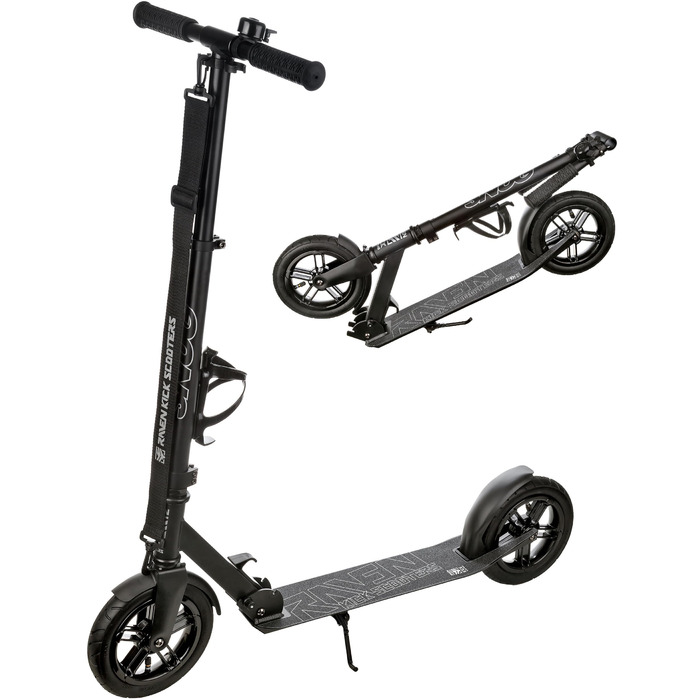 Скутер Raven Roller Cityroller Kickroller Snug AIR з повітряними колесами, дзвіночком та тримачем для пляшки (200 мм, Snug Black)