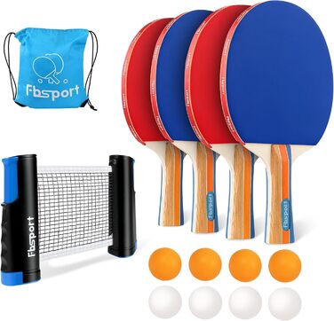 Набір для настільного тенісу Profi: 4 ракетки, сітка, 8 м'ячів, сумка. Підходить для дітей та дорослих (червоний + синій)