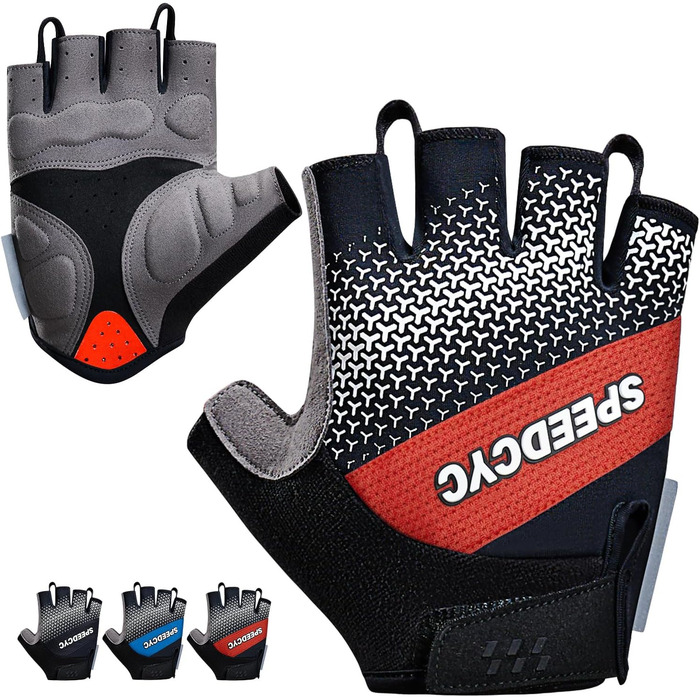 Велосипедні рукавички без пальців з посиленими вставками, антиковзкі, дихаючі для чоловіків та жінок (червоні, S)