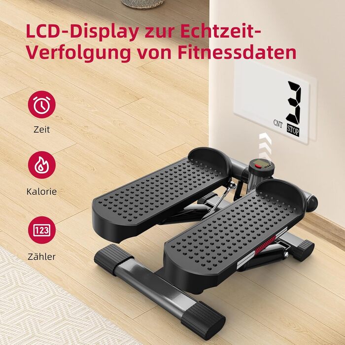 Міні-степер ST1 для дому: 2-в-1, з мотузками, LCD-дисплеєм, регулюванням навантаження, тренування ніг та рук, тихий та компактний, до 100 кг