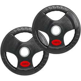 Олімпійські диски для штанги PH Fitness 2×10 кг, чавунні з гумовим покриттям, трихватні, 50 мм – набір для силових тренувань, домашній спортзал