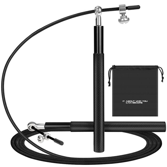 Стрибкове канат Flintronic Speed Springseil: регульований 300 см, з подвійним підшипником та алюмінієвою ручкою. Ідеально для CrossFit, фітнесу, боксу та кардіо. (#4 Чорний)