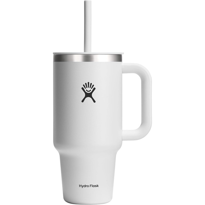 Термокружка Hydro Flask 946 мл біла, нержавіюча сталь, подвійна вакуумна ізоляція, кришка із соломинкою, не проливається, для подорожей