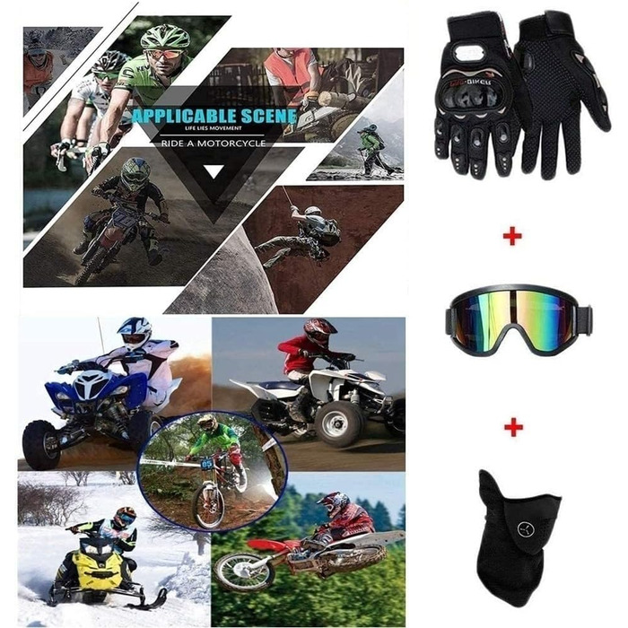 Мотошолом Racing Motocross з окулярами та рукавичками (4 шт.) - комплект для катання на мотоциклі, dirt bike, off-road, для дорослих та дітей, червоні лінії, L (56-57 см)