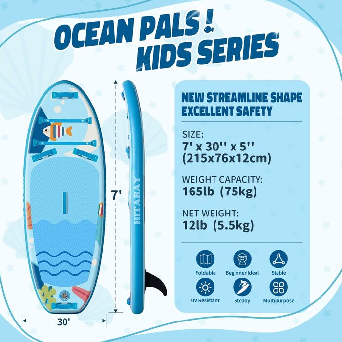 Надувне SUP-борд для дітей та підлітків. Комплект з аксесуарами. Макс. вага: 75/80/120 кг. Дизайн 