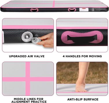 Гімнастичний надувний мат для тренувань, 10/20 см, надувна, 2/3/4/5/6 м, чорний/рожевий, 300x100x20 см