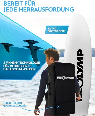 Надувне SUP-борд Neolymp 315см – Комплект 13 предметів: SUP, каяксід, насос, рюкзак, інструкція – для дітей та дорослих, вантажопідйомність 150кг, дерев'яний дизайн