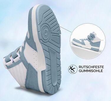 Жіночі високі кросівки LUCKY STEP у стилі баскетбольних кедів із застібкою-липучкою, штучна шкіра, денім синій, розмір 36 EU