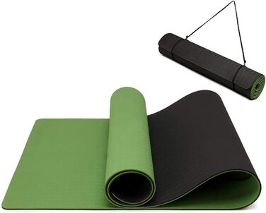 Килимок для йоги Oak & Tea з TPE, 183x61x0.6 см, зелено-чорний. Нековзкий, для фітнесу, медитації, пілатесу. З сумкою для перенесення