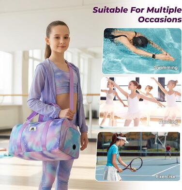 Спортивна сумка Flintronic для дівчаток та жінок, дитяча сумка для плавання з відділенням для взуття та вологостійкою кишенєю, для фітнесу, танців та подорожей, фіолетова, 46x20x25 см