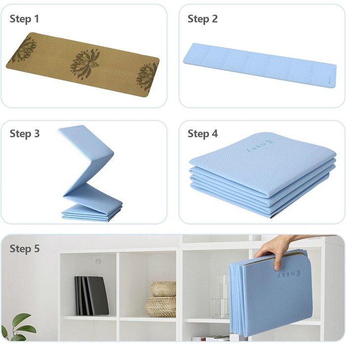 Йога мат Enssy для подорожей, складаний, компактний, 173 x 61 см, 0,4 см, з сумкою, легкий дизайн Pilates (кора-лотос)