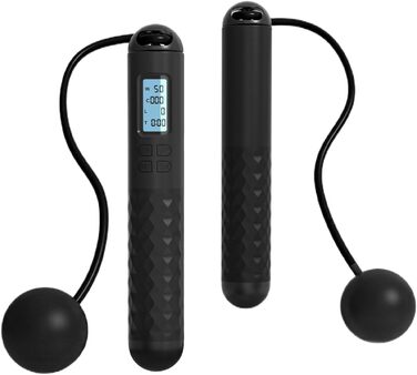 Стрибкове канат Flintronic з лічильником, регульований, з підшипниками та неслизькими ручками, інтелектуальний, з вагою, для тренувань, фітнесу, боксу (#1 Чорний)