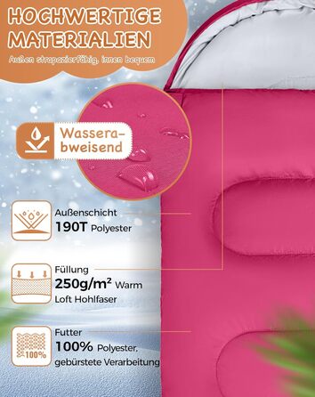 Дитячий спальний мішок KingCamp Rosa L для кемпінгу та піших прогулянок (3-4 сезони)