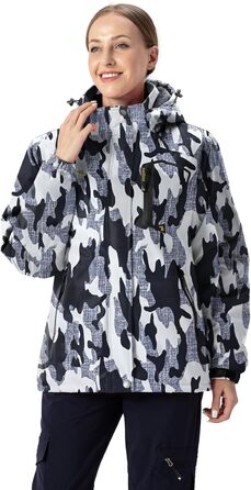 Жіноча зимова куртка YSENTO: водонепроникна, для катання на лижах, софтшелл, флісова, функціональна з капюшоном, білий (XXL, камуфляж)