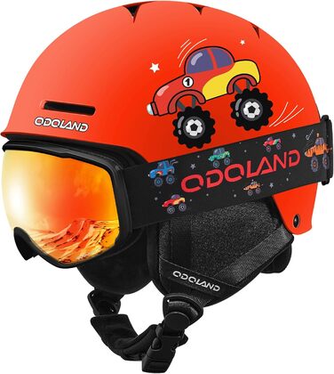 Дитячий гірськолижний шолом та маска Odoland, гірськолижний шолом для хлопчиків та дівчаток, регульований, помаранчевий (XS 49-53 см)
