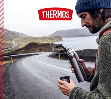 Термос із нержавіючої сталі Thermos Light & Compact 1 л, сірий, із чашкою, 24 год гарячий/холодний, герметичний, без BPA, для напоїв, підходить для посудомийної машини
