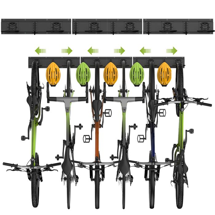 Настінна тримач для велосипедів Housolution 32 дюйми на 4 велосипеда + 3 шоломи, до 136 кг, міцний сталевий гак для велосипедів, стійка для велосипедів, настінна монтаж для гаража, чорний