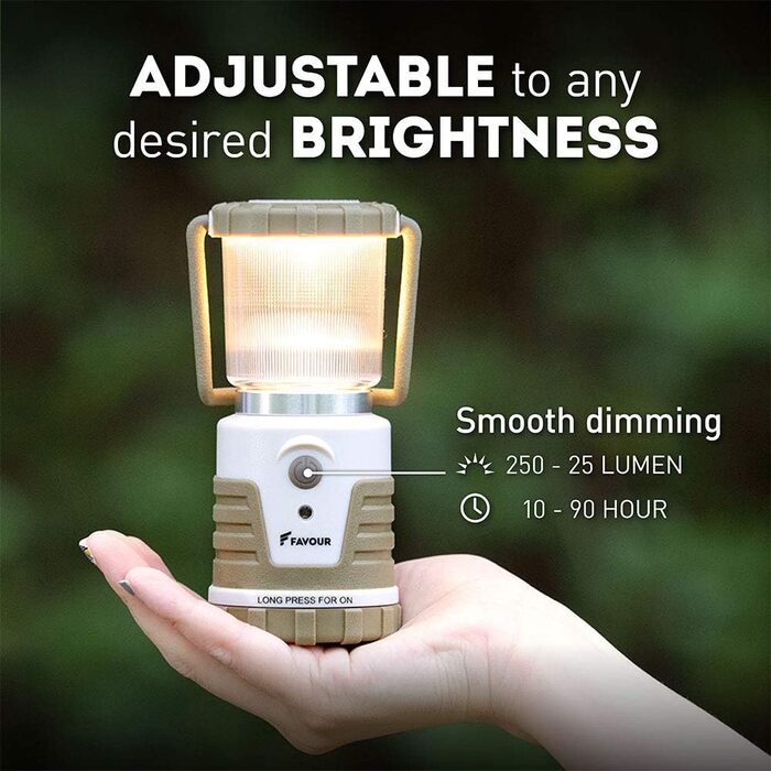 LED Ліхтар для кемпінгу Favor Adventurer: 1300 люмен, IP64, регулювання яскравості, змінна колірна температура, акумуляторний, зелений/коричневий