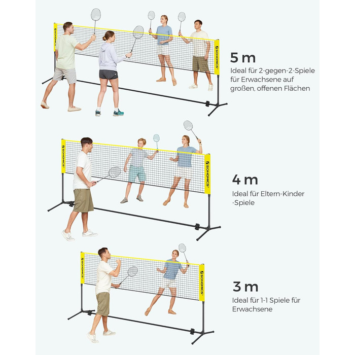 SONGMICS М'ячна сітка для бадмінтону та волейболу, регульована висота, 3 м, жовта