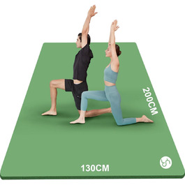 Килимок для йоги XXL 200x130 см: фітнес-мат з NBR, товщина 20/15/10 мм. Підходить для йоги, фітнесу, занять з дітьми та для людей похилого віку. Зелений, товщина 20 мм