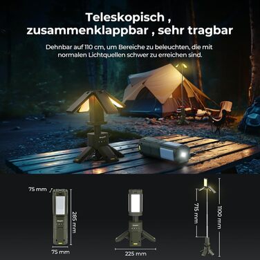 Кемпінговий ліхтар BougeRV CL01-EU: 13400mAh, 6000LM, IPX5, регульована висота та кут