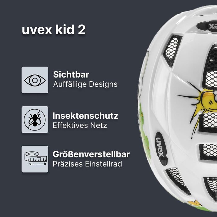 Дитячий велосипедний шолом uvex Kid 2 cc, легкий, регульований, з можливістю встановлення LED-світла