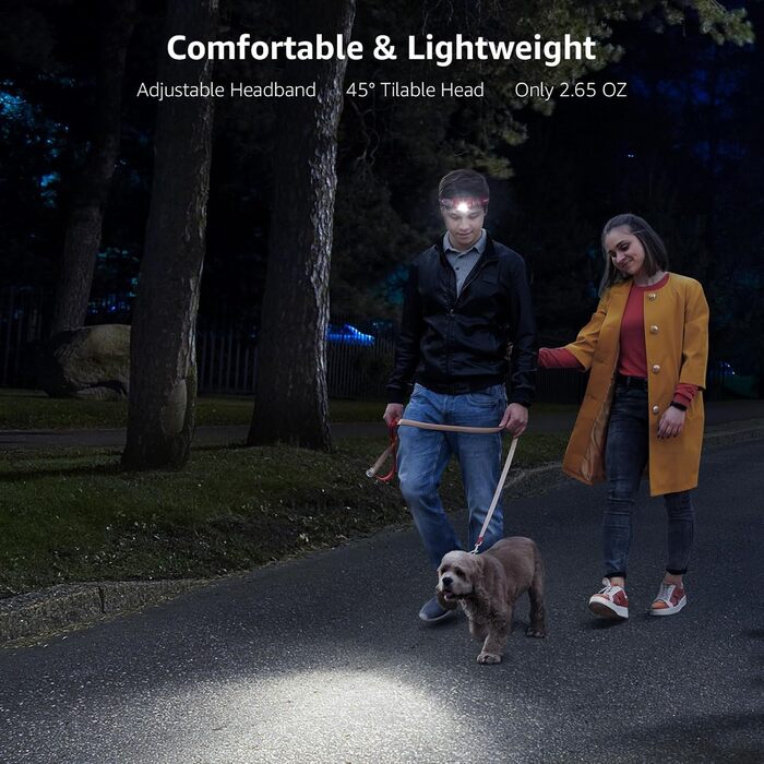 LED налобний ліхтар Lepro, перезаряджуваний, 000 Lux, 6 режимів, червоне світло, IPX4, для кемпінгу та бігу, з USB кабелем (червоний, 2 шт.)