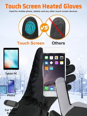 Гріючі рукавички 7.4V 3000mAh для жінок та чоловіків, водонепроникні, вітронепроникні, з підтримкою сенсорного екрану, для мотоциклів, катання на снігоходах, туризму та кемпінгу, чорні, XL