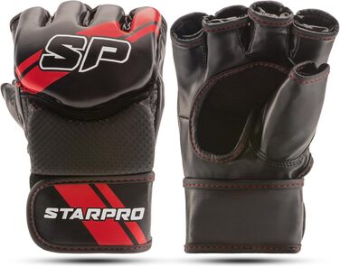 Рукавички для MMA та греплінгу Starpro, чорні-червоні, розмір M, для спарингів, кікбоксингу, муай-тай та фітнесу, чоловічі та жіночі