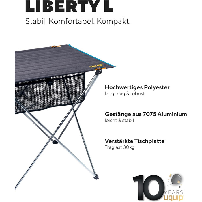 Стіл кемпінговий Uquip Liberty L Grey 58x65x80 см - алюмінієвий складаний стіл для пікніка, кемпінгу, фестивалів та саду (вантажність 30 кг)