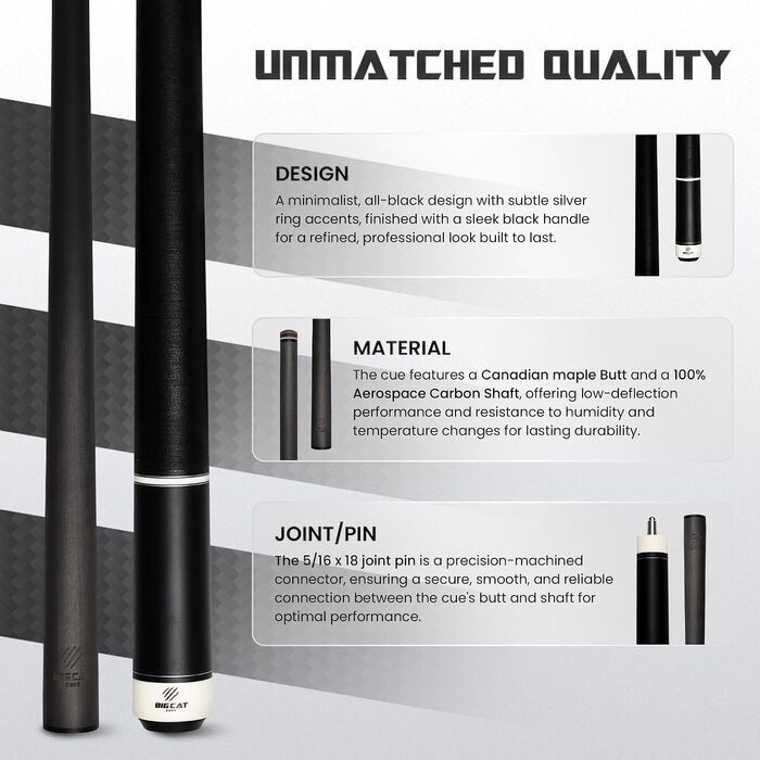 Більярдний кий Big Cat Carbon Gold Series з карбоновим шафтом Pro Taper 12.4 мм, чорне ірландське лляне обмотування (20oz, GLD-1)