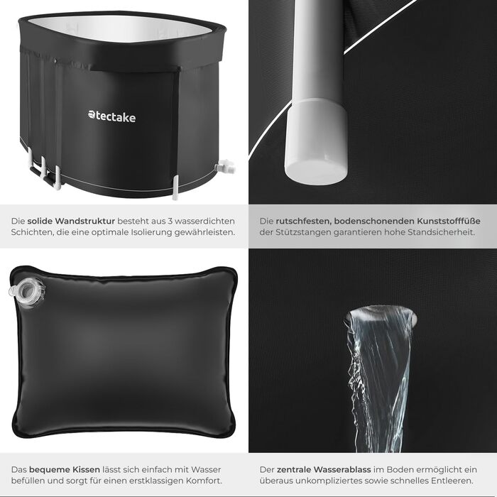 Тектейк® Ванна для крижаного душу з кришкою, крижана ванна, ванна для крижаної терапії та спортсменів - Ø 90 x 75 см (105 x 70 x 65 см)