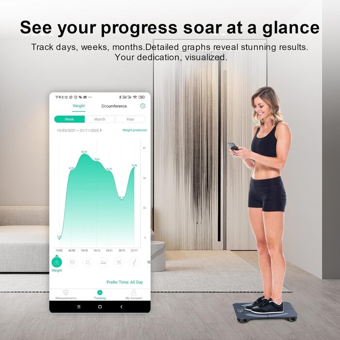 Healthkeep розумні ваги для аналізу складу тіла, Bluetooth, імпедансний вимірювач, висока точність, 13 показників, додаток, до 180 кг, 28x28 см