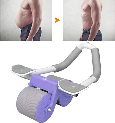 Автоматичний відскокучий ролик для пресу Asixxsix з підтримкою ліктів, ролик для пресу з автоматичним відскоком, фітнес-тренажер для пресу з наколінниками (фіолетовий)