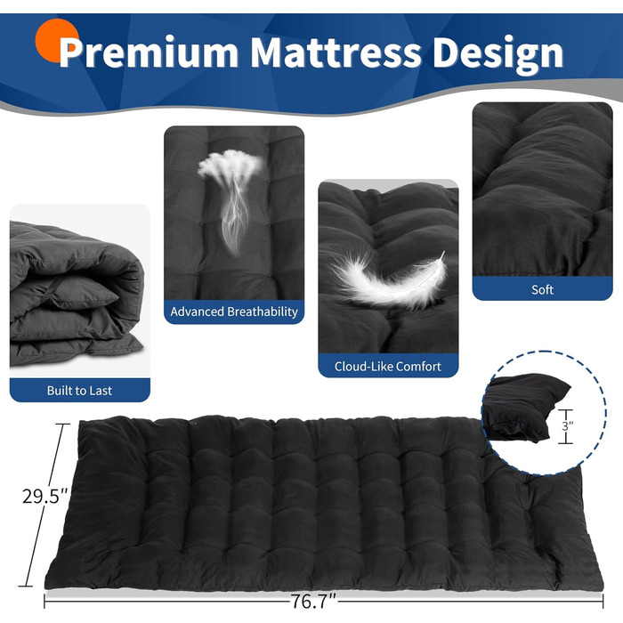 Лежанка туристична складна LEADZM з матрацом, 190x71x36 см, сталевий каркас, чорна