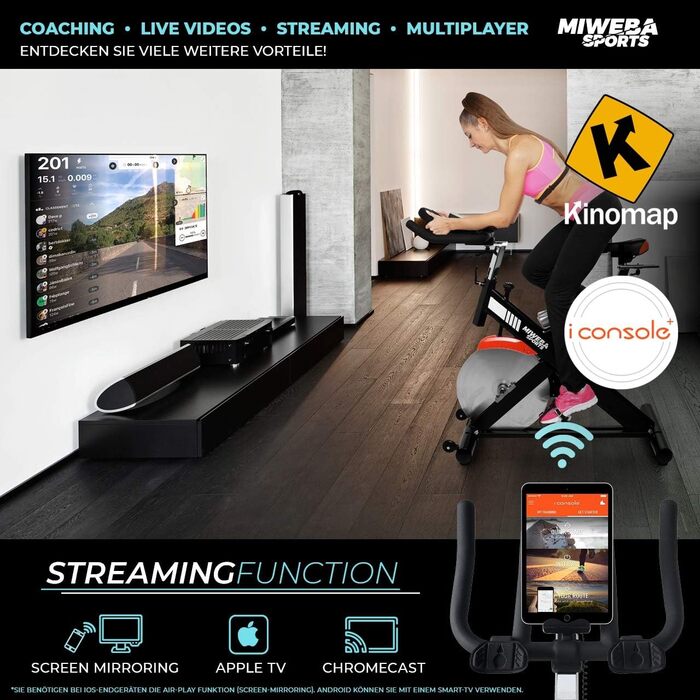 Професійний велотренажер Miweba Sports MS400 для дому, 22 кг маховик, навантаження до 150 кг, безступінчасте регулювання, вимір пульсу, спін-байк, ергометр