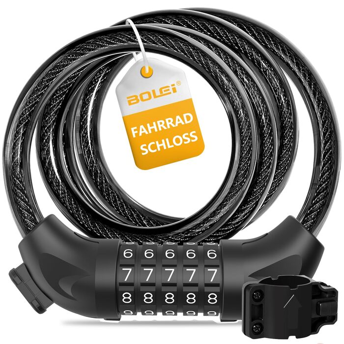 Замки для велосипеда з кодом 12 мм/120 см, антикрадійний трос, 5-значний код, вологостійкий, для велосипеда, електровелосипеда, дитячої коляски, драбини (чорний)