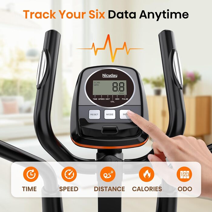 Еліптичний тренажер Niceday для дому, тихий, з магнітним опором, 16 рівнів, крок 39 см, до 150 кг, збірка 90%, Німеччина