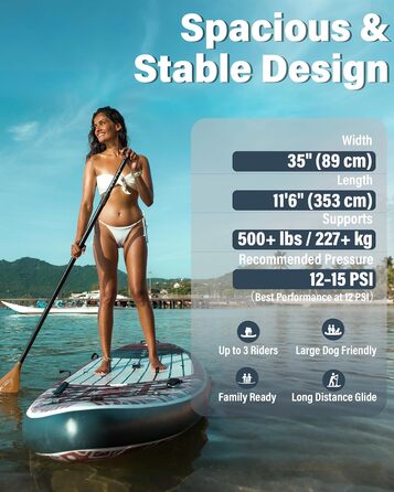 SUP дошка TIGERXBANG надувна 353x89x15 см, Tribal Imprint, широка та стабільна, для дорослих, сімейства та початківців, з повним комплектом, блакитна