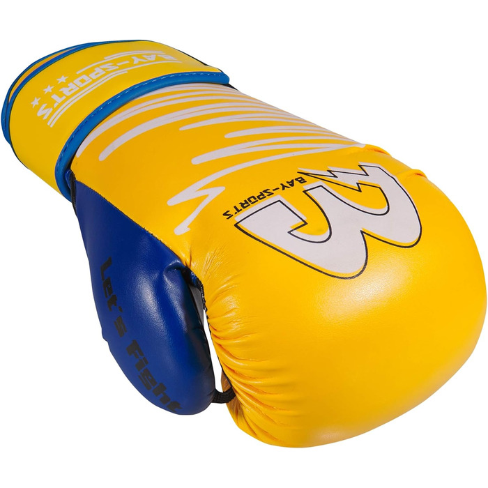 Боксерські рукавички BAY-Sports Yellow Edition неон жовті/сині 8, 10, 12 унцій для боксу, кікбоксингу, MMA, муай тай