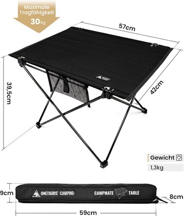 OneTigris CAMPMATE Стіл для кемпінгу складний, легкий, на 30 кг, зелений (чорний)