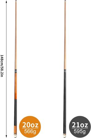 AKLOT Pool Queue: професійні кийки для більярдного столу з канадського клена, 58 дюймів, 18-21 oz, 2 шт.