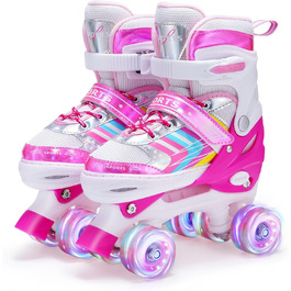 Дитячі ролики Kinder Rollschuhe для дівчаток та хлопчиків, регульовані, 8 світлодіодних коліщат, квадро ролики, для малюків, початківців, для використання в приміщенні та на вулиці, рожеві (EU28-32)
