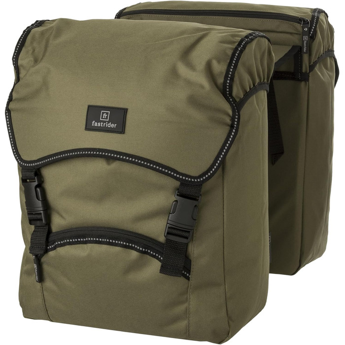 Велосумка FastRider Unibag Traffic для багажника, 28 л подвійна та 14 л одинарна, водовідштовхувальна, світловідбивна, 100% перероблений поліестер, чорна/хакі