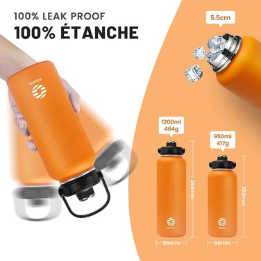 Fjbottle пляшка для води з нержавіючої сталі зі соломинкою 950/1200 мл, 2 кришки, BPA Free, герметична термофляга для спорту, велосипеда, школи, газованої води, фітнесу