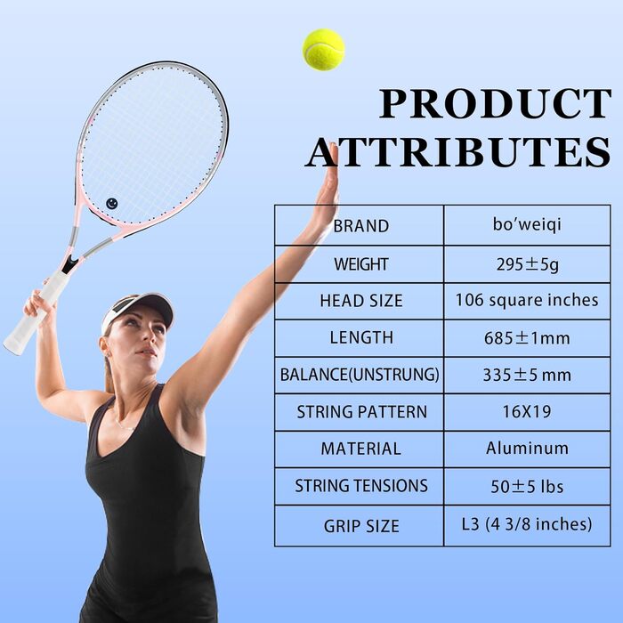 Набір для тенісу Bo'weiqi 27 дюймів (2 ракетки) для початківців: з м'ячами, накладками та демпферами (Рожевий + Зелений)